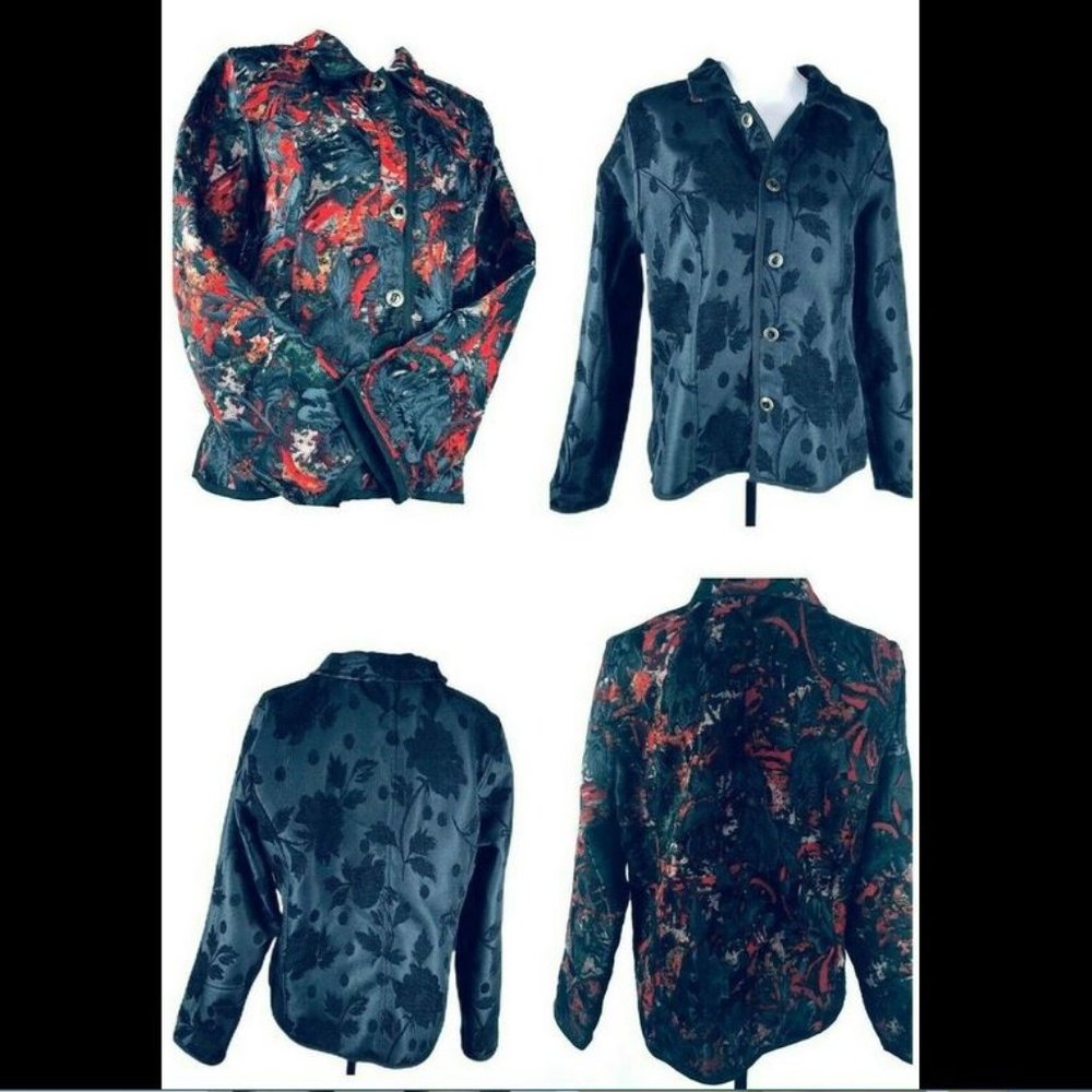 Womens Reversible Blazer Jacket Embroidered Floral